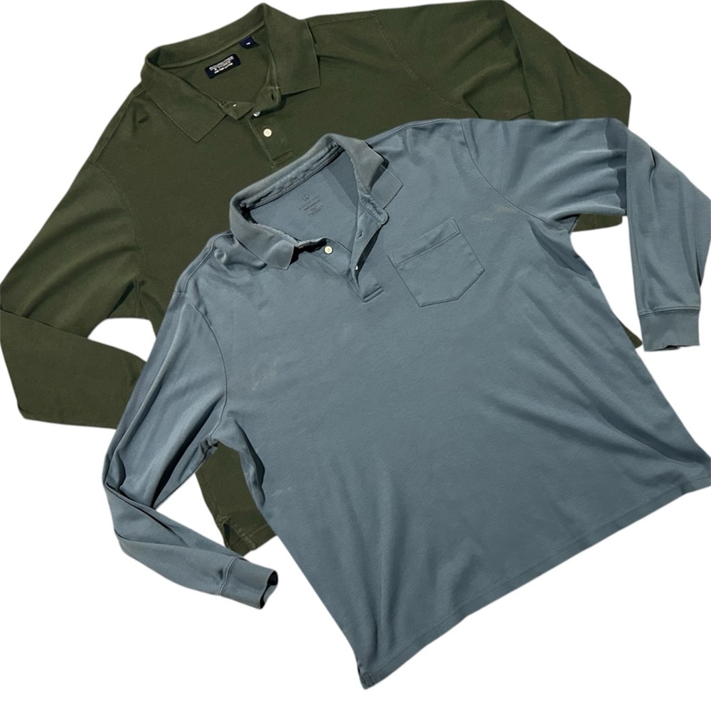 Set of Two Pima Cotton Men’s Long Sleeve Knit Polo Shirts - Both XXL